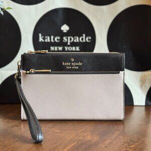 Kate Spade Staci Medium Double Zip Wristlet - Warm Beige / Black K6122 $149